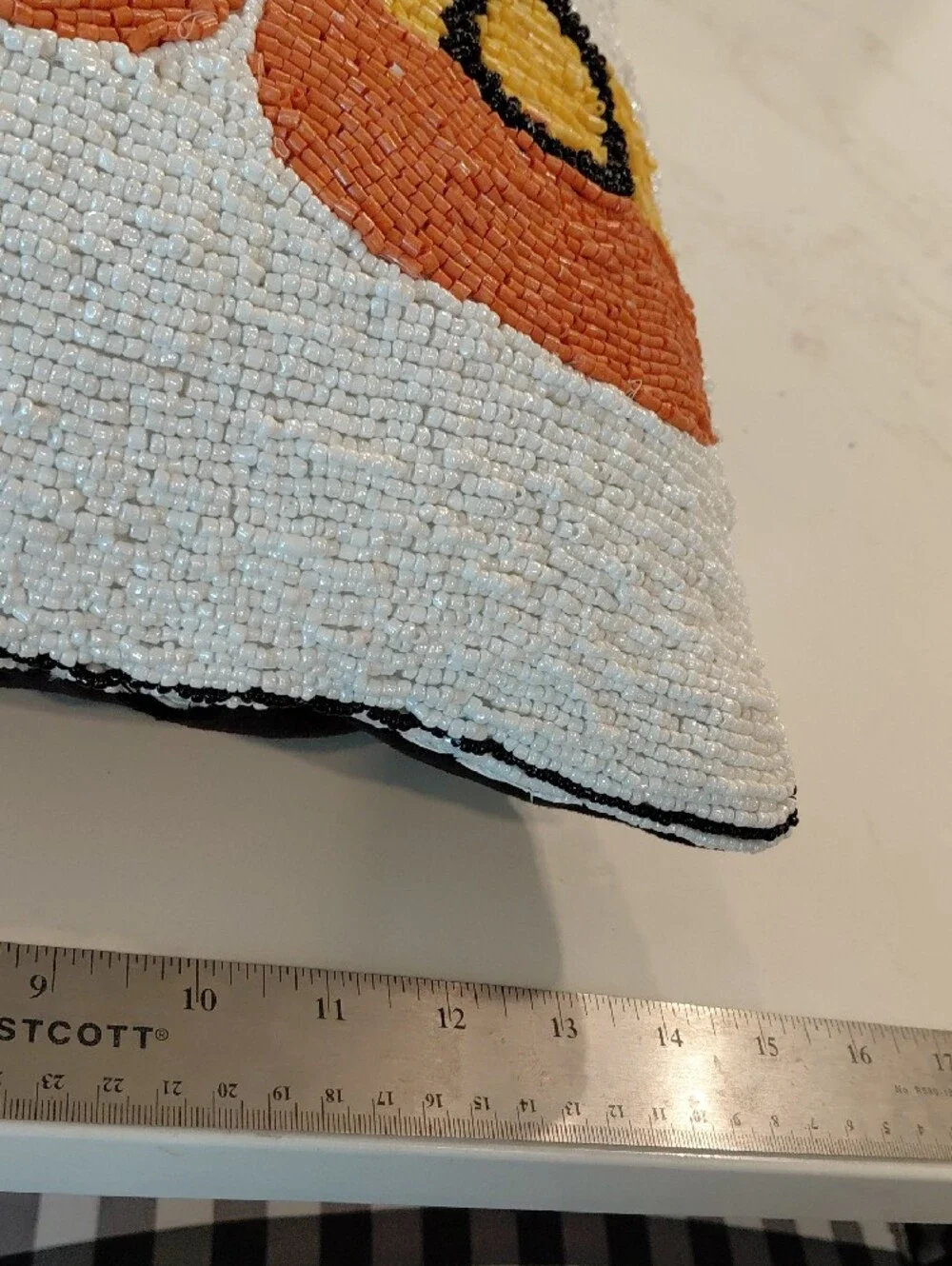 Beauifully Beaded Candy Corn Accent Pillow - White, Orange & Yellow...EUC...